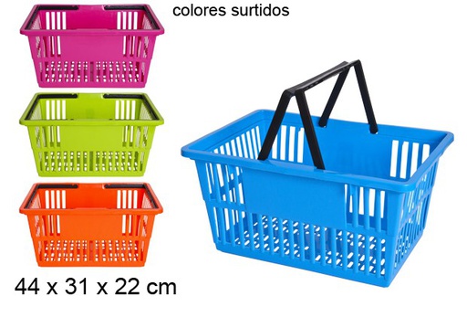 [105184] Cesta plástico compra rectangular asas plegables colores surtidos
