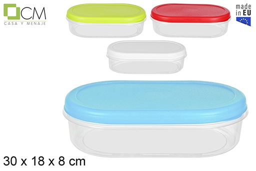 [105402] Boîte à lunch ovale avec couvercle couleurs assorties 30x18 cm