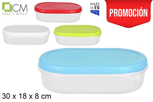 [105402] Fiambrera plástico oval tapa colores surtidos 30x18 cm