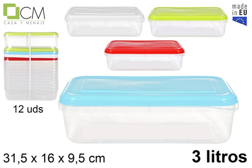 [105459] Fiambrera rectangular con tapa colores surtidos 3 l.