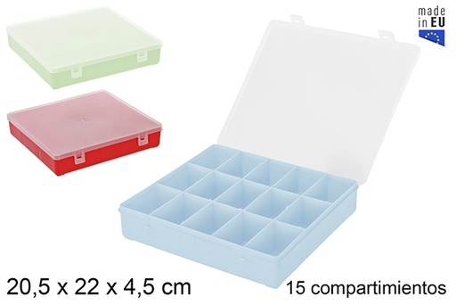 [200810] Caja plástico herramientas 15 compartimentos colores surtidos