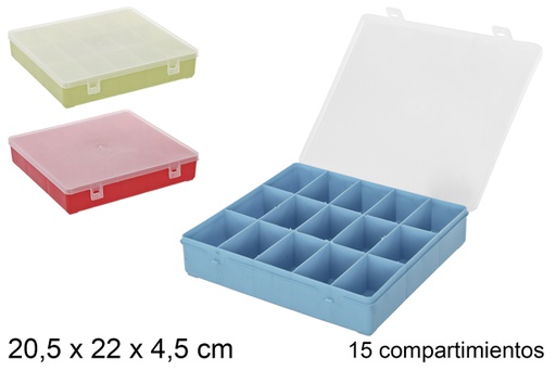 [200810] Plastic tool box 15 compartments assorted colors