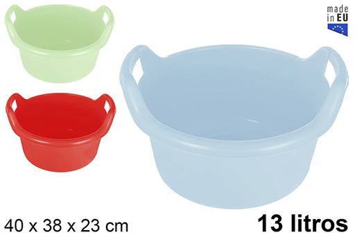 [200813] Round plastic basin with handle assorted colors 13 l.