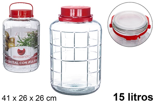 [100018] Bote cristal con asa roja 15 litros