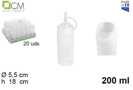 [102783] Wide mouth transparent plastic sauce bottle with lid 200 ml