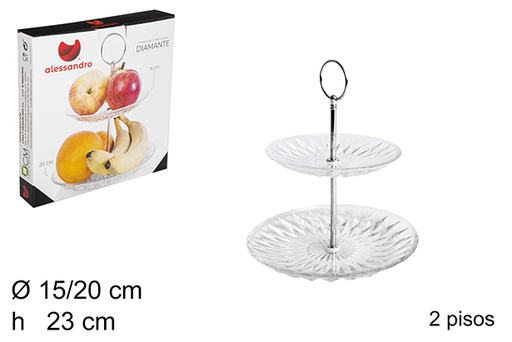 [104147] Fruteira em vidro diamante 2 pisos 15/20 cm