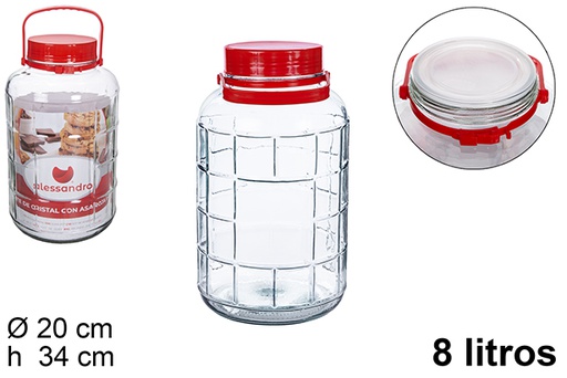 [104498] Frasco de vidro com alça vermelha 8 l.