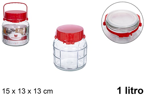 [104502] Glass jar with red handle 1 l.