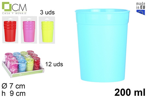[104541] Pack 3 bicchieri da campeggio riutilizzabili colori assortiti 200 ml