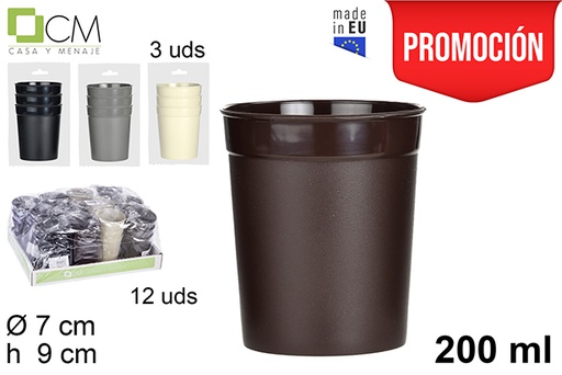 [104542] Pack 3 verres de camping réutilisables couleurs assorties 200 ml
