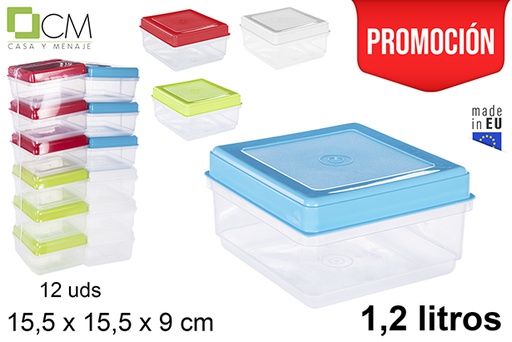 [105684] Squared lunch box with colored lid 1,2 l.