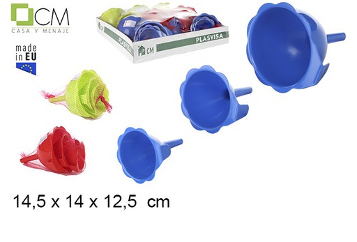 [102967] Pack 3 entonnoirs en plastique fleurs 