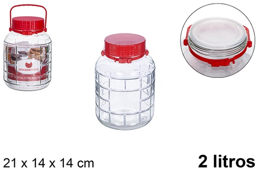 [104503] Bote cristal con asa roja 2 litros