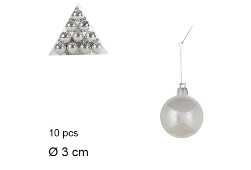[017050] Pack 10 bolas plata brillo Navidad 3 cm