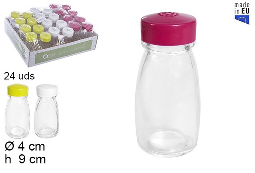 [105787] Glass salt shaker with assorted colors cap 