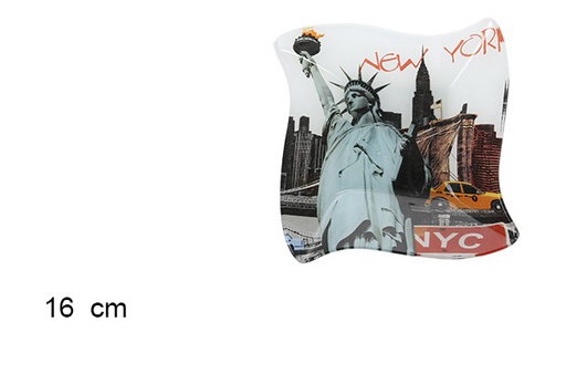 [101213] New York decorated square glass plate 16 cm