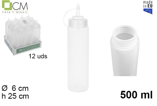 [102785] Wide mouth transparent plastic sauce bottle with lid 500 ml