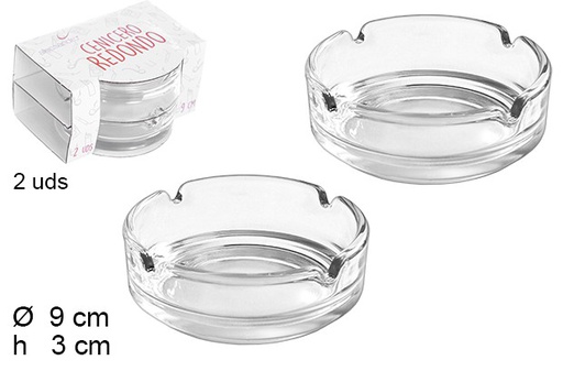 [104228] Pack 2 round glass ashtray 9 cm