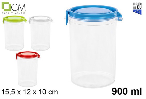 [105594] Tall round plastic jar with colored lid 900 ml