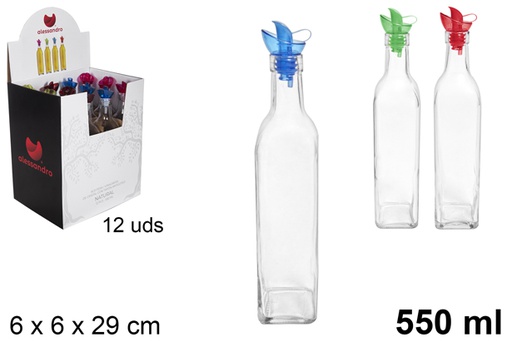 [100832] Aceitera/vinajera cristal cuadrada tapón antigoteo 550 ml