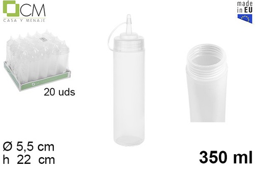 [102784] Wide mouth transparent plastic sauce bottle with lid 350 ml