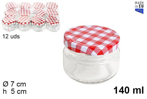 [105810] Pot rond en verre avec couvercle vichy 140 ml