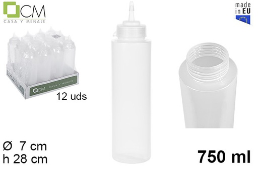 [102786] Bouteille de sauce en plastique transparent à large ouverture avec couvercle 750 ml