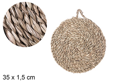 [105172] Round bulrush trivet with handle 35 cm