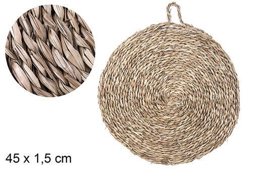 [105174] Round bulrush trivet with handle 45 cm