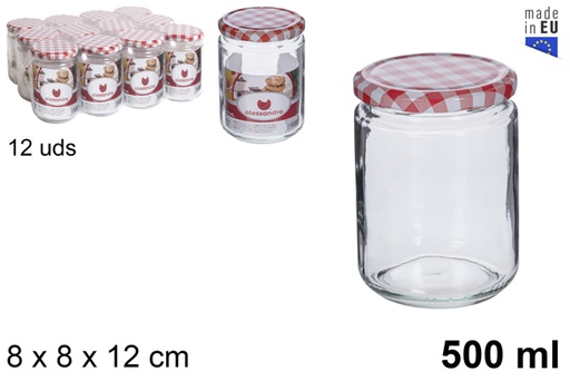 [105596] Pot rond en verre avec couvercle vichy 500 ml