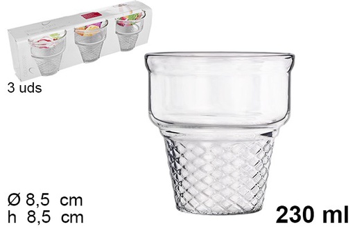 [103485] Pack 3 bicchieri cono in vetro 230 ml