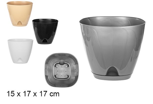 [105673] Maceta plastico con plato blanco/gris/ crema/negro 17cm