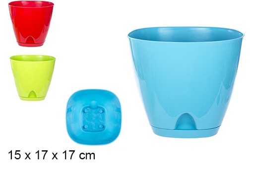 [105677] BLUE/RED/GREEN PLASTIC POT WITH SAUCER