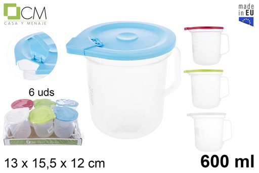[105813] Plastic measuring jug with ​​lid assorted colors 600 ml