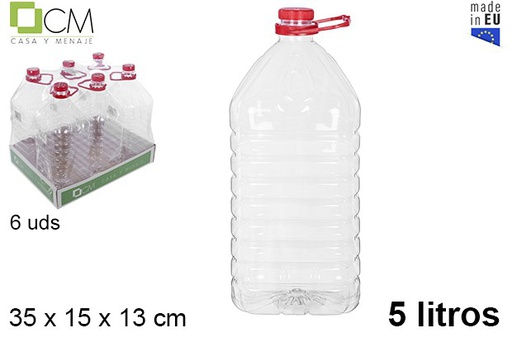 [106068] Garrafa plástico PET cuadrada con asa 5 l.
