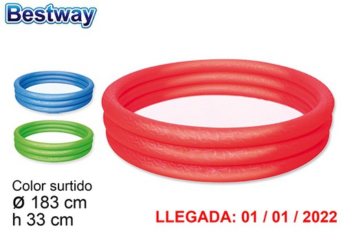 [200284] 3 ring inflatable pool assorted colors bag bw 183 cm