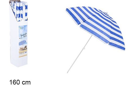 [106098] Parasol rayé bleu/blanc 160 cm