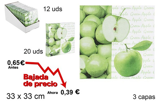 [105712] 20 guardanapos de papel decorados com maçâs 3 camadas 33cm