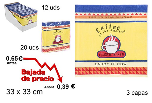 [105714] 20 servilletas decorado taza coffee 3 capas 33cm