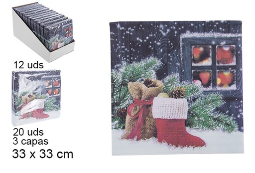 [105702] Pack 20 servilletas 3 capas decorado bota Navidad 33 cm