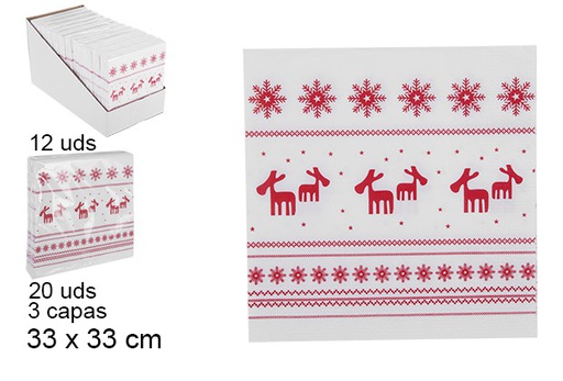 [105703] Pack 20 servilletas 3 capas decorado renos Navidad 33 cm