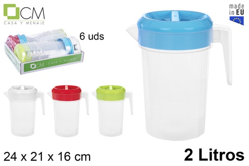 [105814] Plastic round jug with ​​ ​​lid assorted colors 2 l.