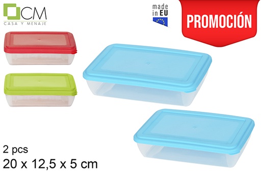 [102914] Pack 2 contenitori per alimenti plastica rettangolari colori assortiti