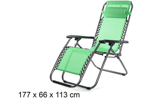 [105991] Cadeira de praia dobrável em têxtil cor verde 177x66 cm