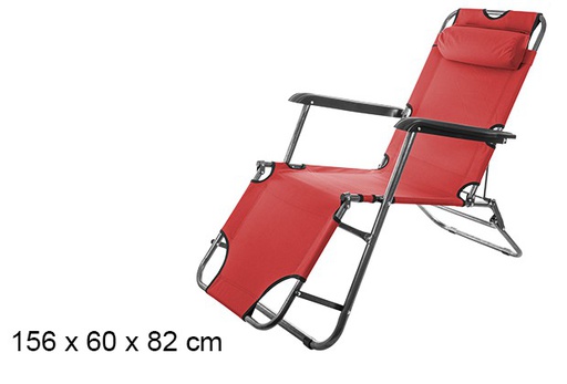 [106121] Cadeira de praia dobrável Oxford vermelha 156x60 cm
