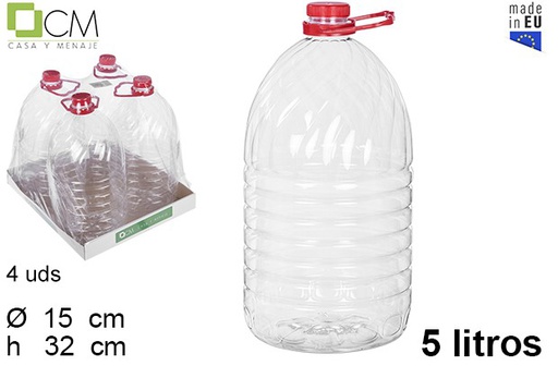 [106069] Bouteille en plastique PET ronde avec poignée 5 l.