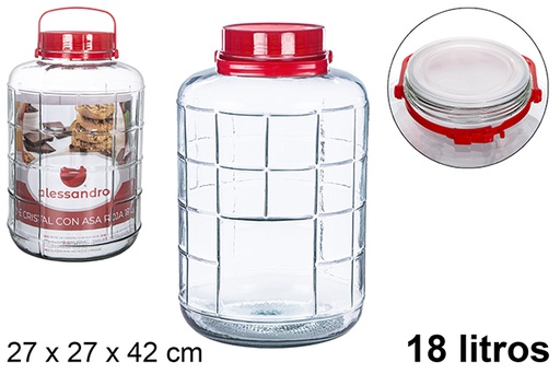 [100019] Bocal en verre avec anse rouge 18 l.
