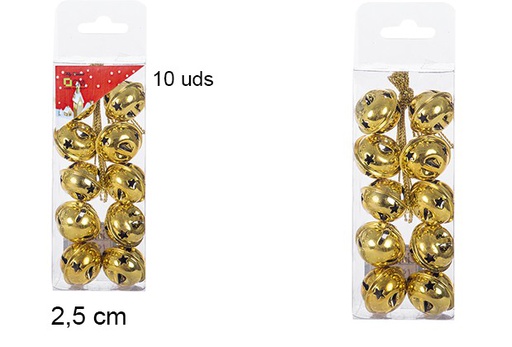 [107114] Pack 10 clochettes dorées brillantes 2,5 cm