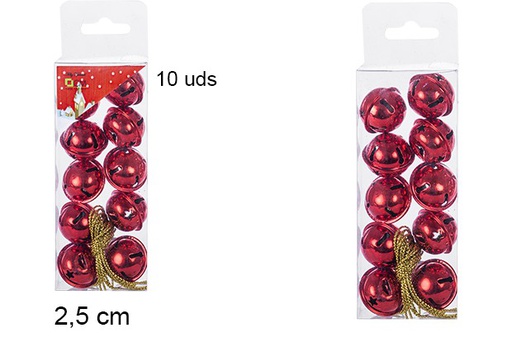 [107116] Pack 10 cascabeles rojo brillo 2,5 cm