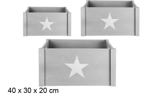 [107130] Pack 3 caisse en bois grise avec étoile 40x30 cm 